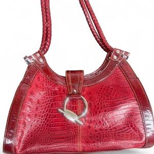 Vintage Red Crocodile-Embossed Shoulder Bag